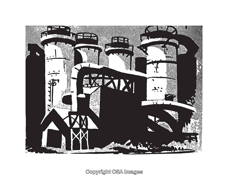 Industrial Facility in Black and White Artistic Illustration Style