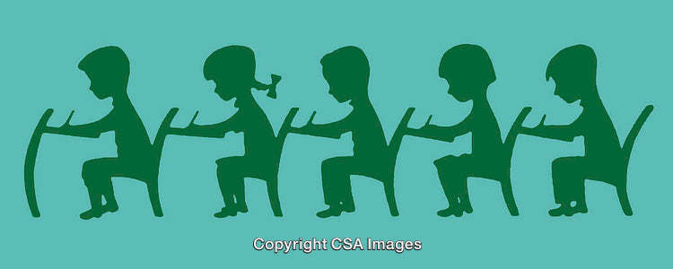 Silhouette Illustration of Children Using Laptops in a Row