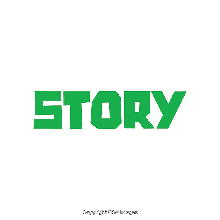 Green Bold Typography of the Word 'Story' on a White Background