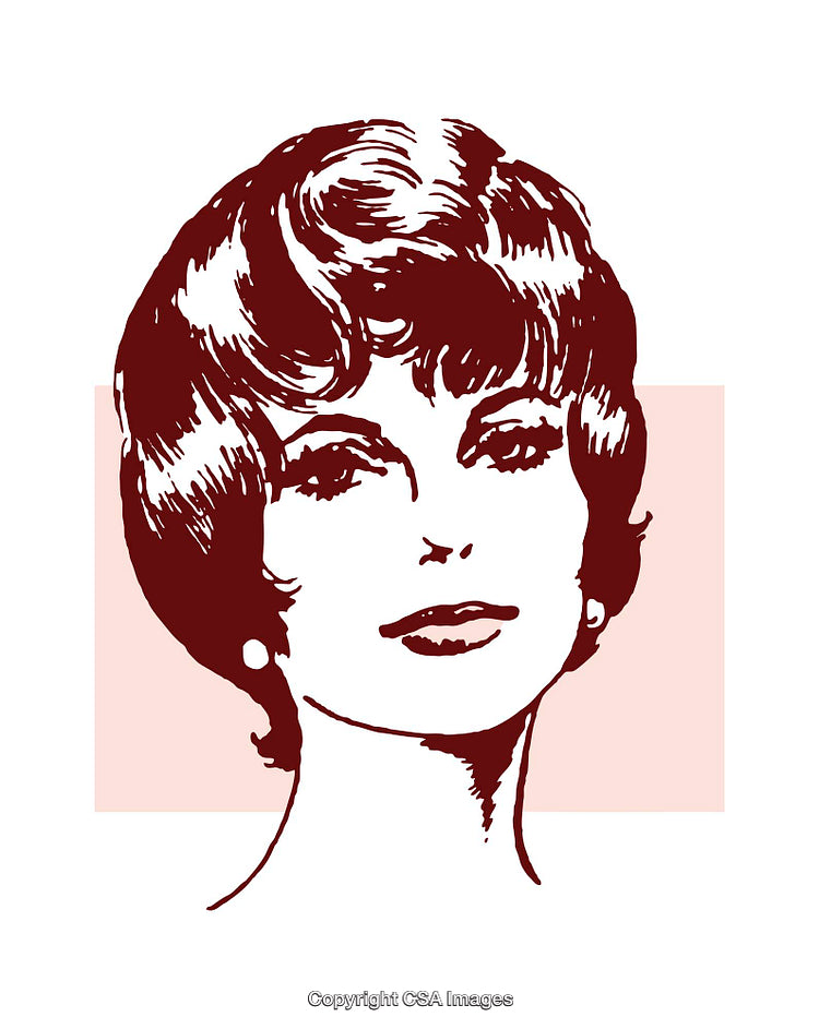 Vintage Stylized Illustration of Woman with Short Hair and Retro Style