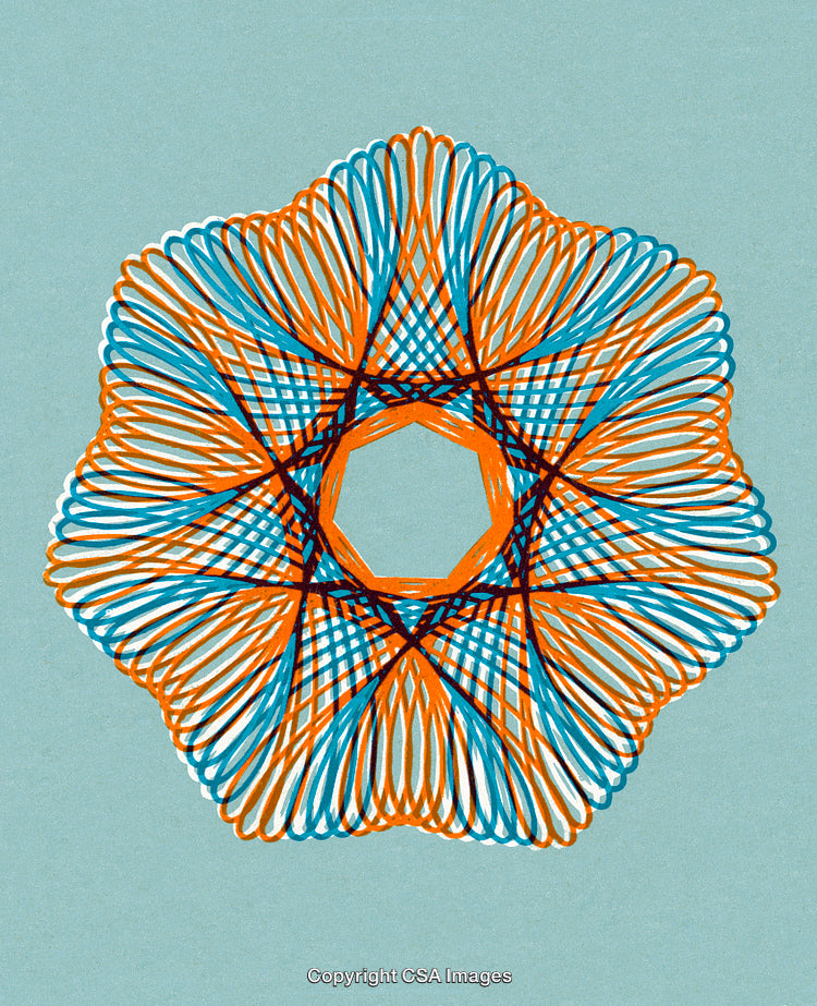 Abstract Geometric Pattern With Interwoven Orange and Blue Lines