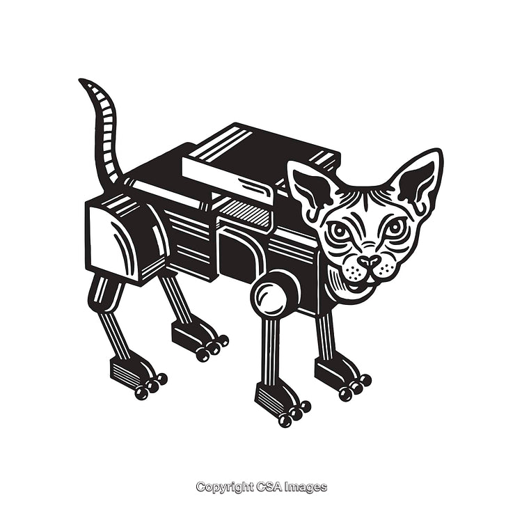Black and White Robot Cat Illustration in Geometrical and Modern Style