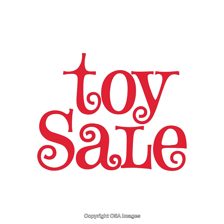 Red Stylized Toy Sale Text Design on White Background