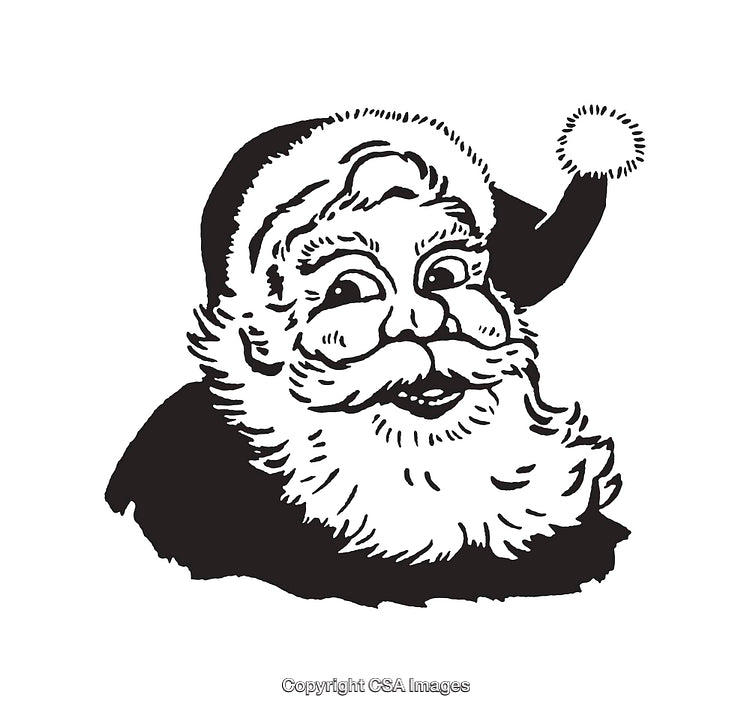 Vintage Black and White Illustration of Santa Claus with a Cheerful Expression