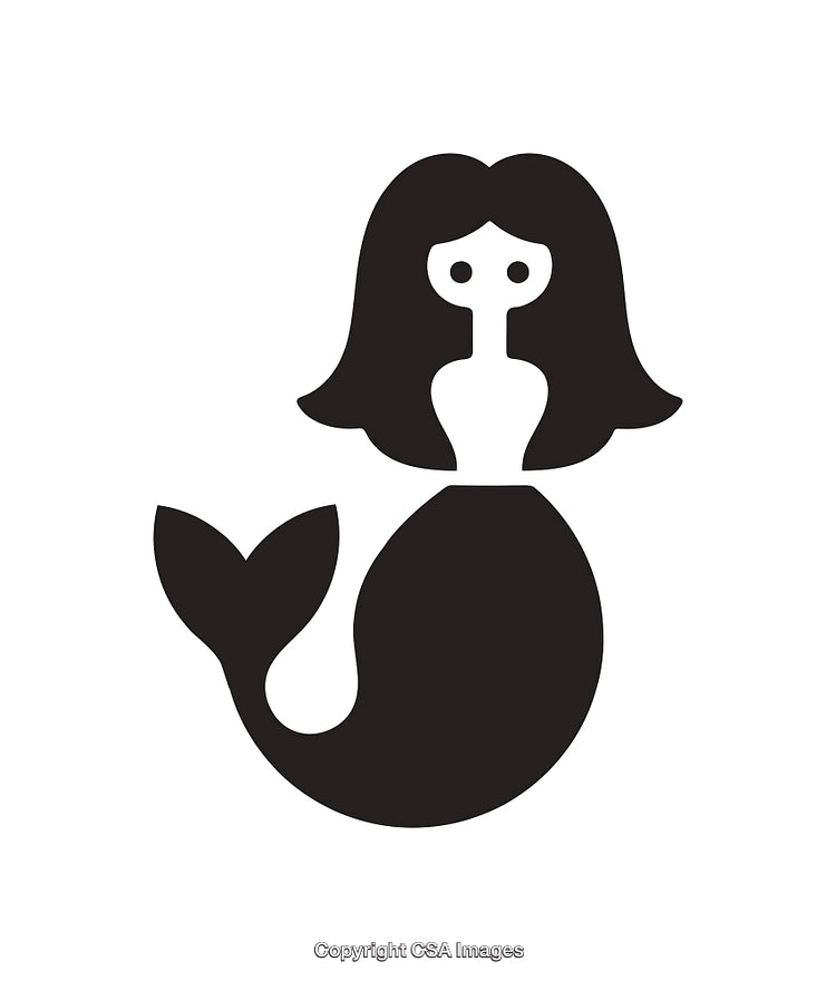 Stylized Black and White Illustration of a Mermaid Silhouette