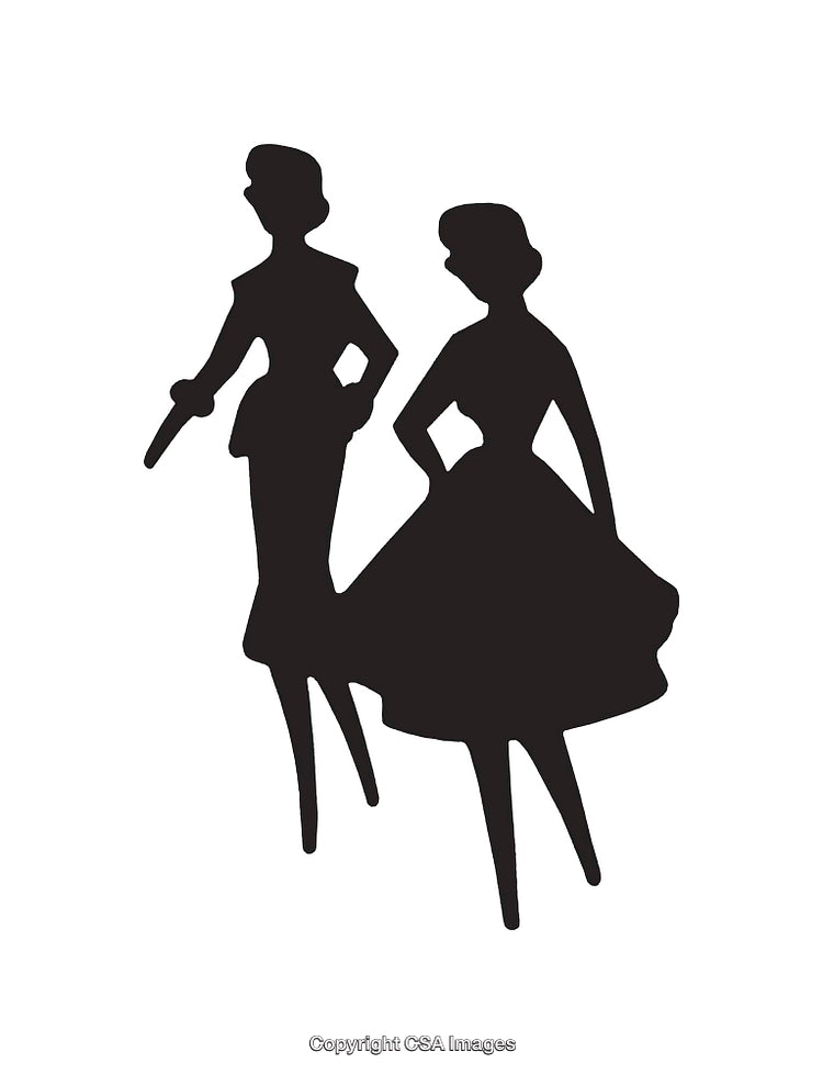 Silhouette of Two Elegant Women in Timeless Fashion