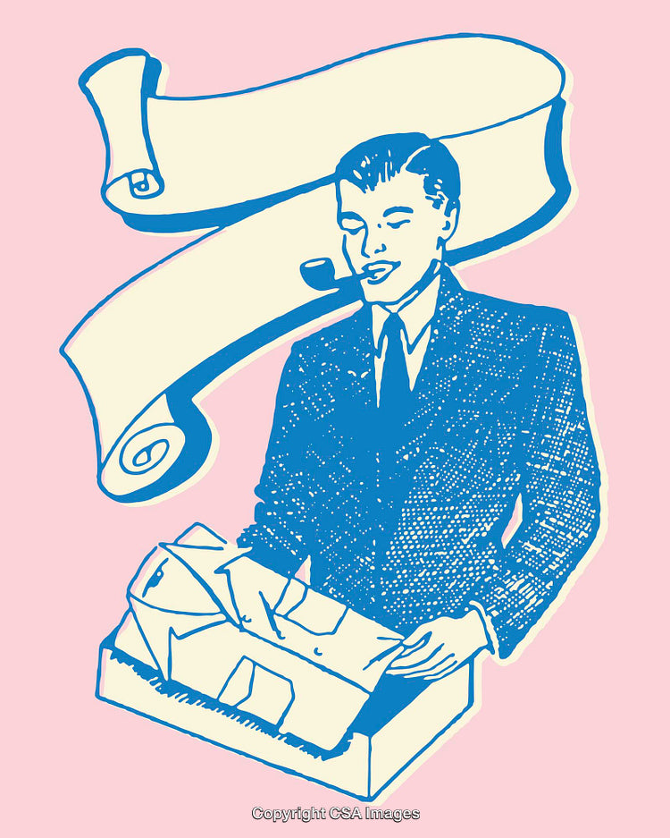 Retro Style Illustration of a Man with a Pipe and Documents