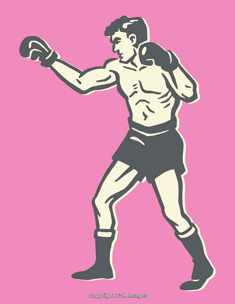 Retro Line Art of Boxer in Pink Background