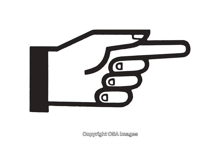 Black and White Line Art Illustration of a Pointing Hand