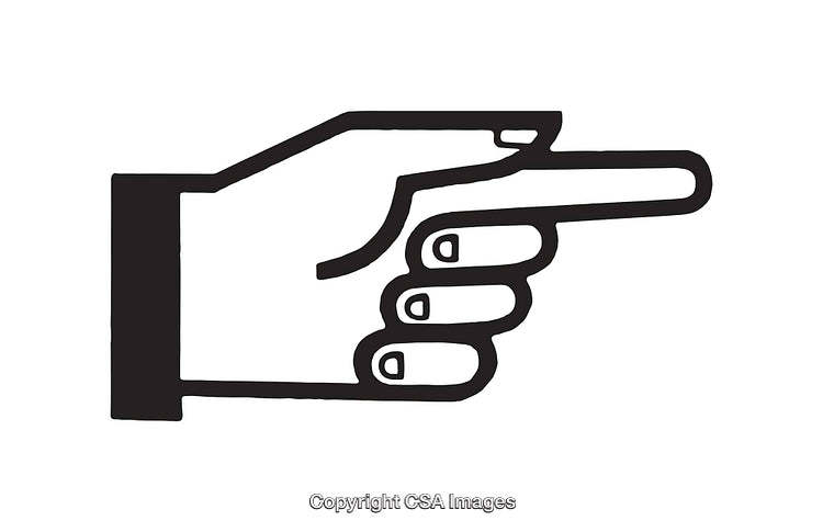 Black and White Line Art Illustration of a Pointing Hand