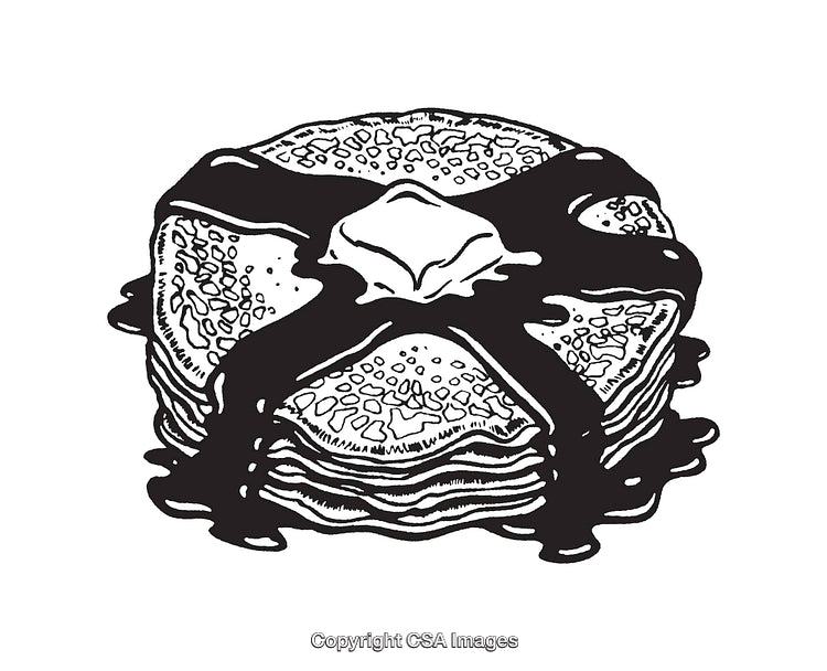 Hand-Drawn Black and White Pancake Illustration with Toppings