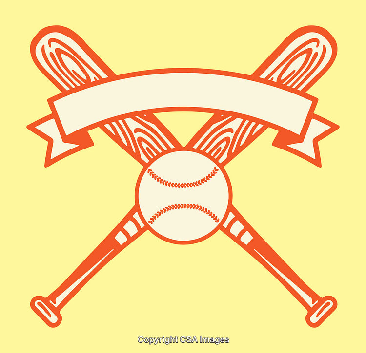 Baseball Icon Featuring Crossed Bats, Ball, and Blank Ribbon