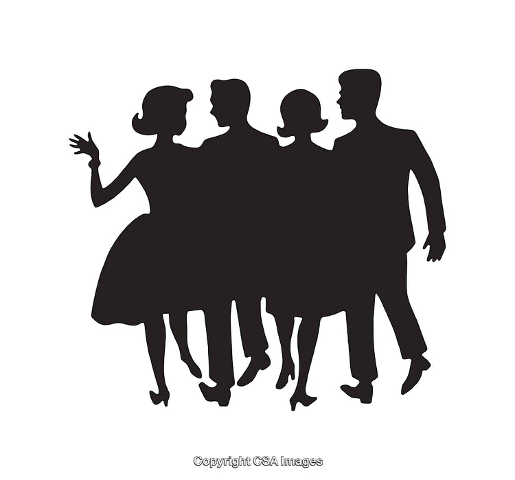 Silhouette Art of Four People Together in Stylish Retro Fashion