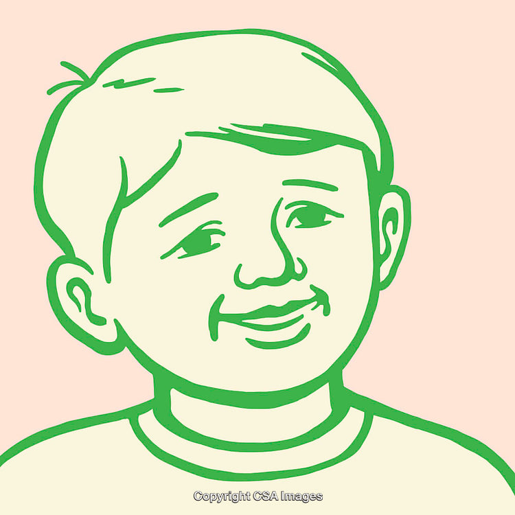Color Line Art Illustration of a Smiling Young Boy