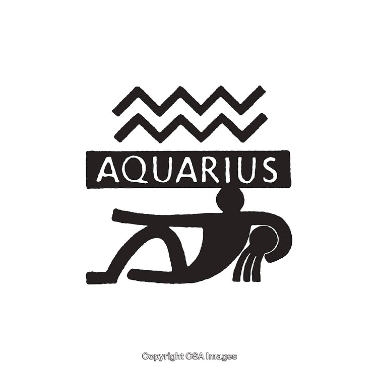 Black and White Aquarius Zodiac Symbol Line Art Illustration