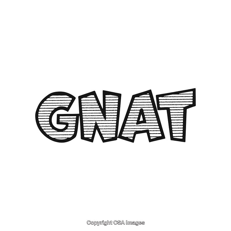 Bold Text Artwork Displaying the Word Gnat with Lined Pattern Design