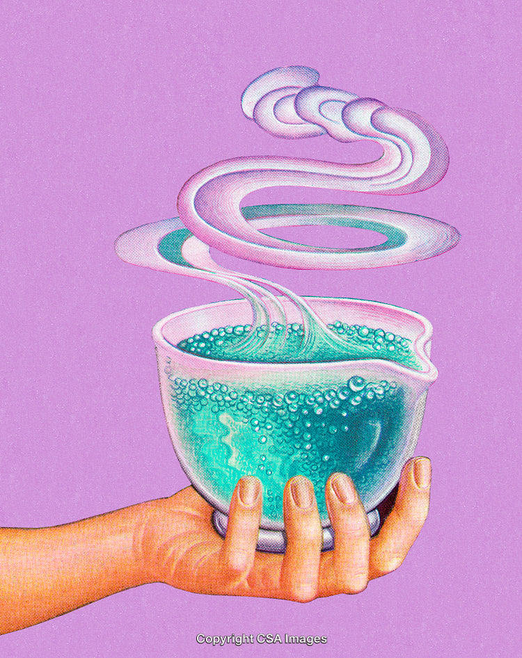 Hand Holding a Mystical Glass With a Swirling Ethereal Liquid