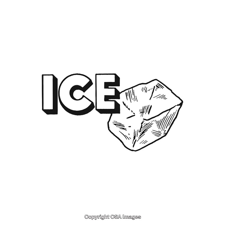 Illustration of a Single Ice Cube with Bold Lettering