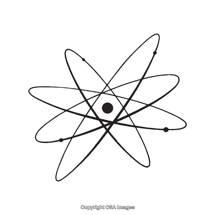 Black and White Atom Diagram with Electrons Orbiting Nucleus