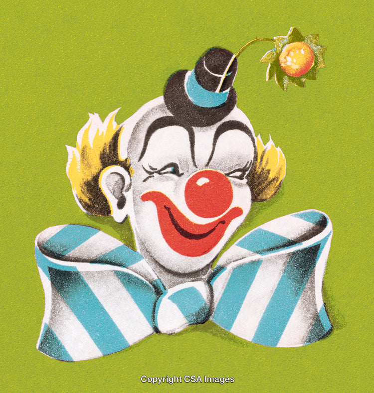 Colorful Cartoon Clown Illustration with Happy Expression on Green Background
