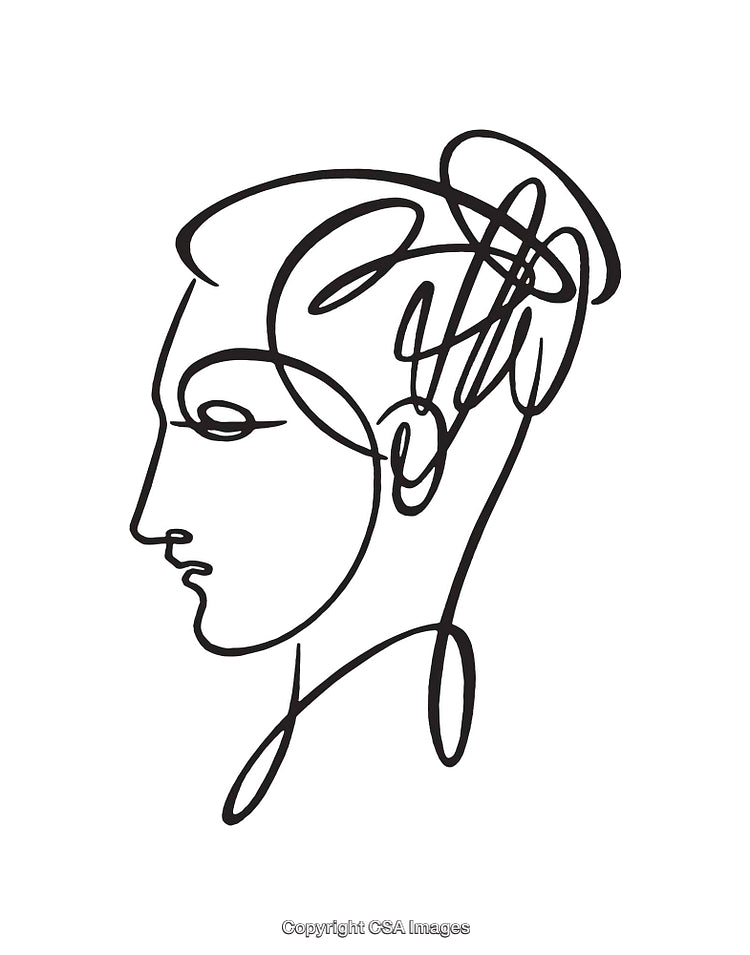 Minimalist Black and White Line Art Portrait Drawing of a Woman