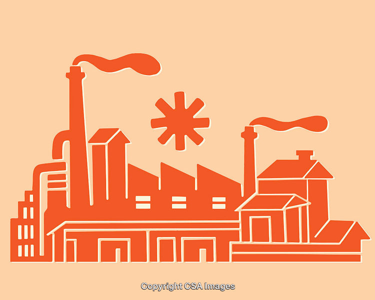 Industrial Factory Illustration in Orange Tones on Light Background