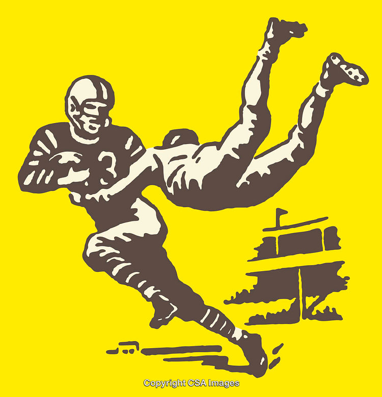 Vintage Illustration of American Football Players in a Dynamic Action Scene