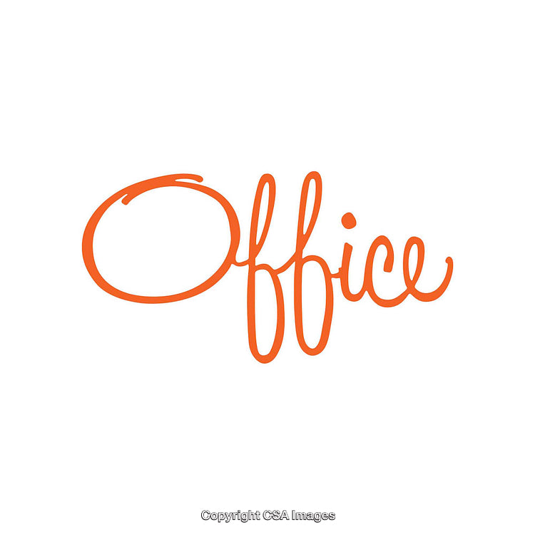 Orange Cursive Office Text on a Minimal White Background