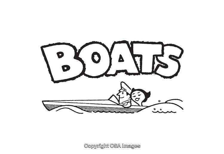 Black and White Line Art Illustration of People Boating with Text
