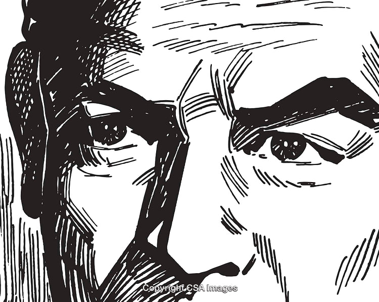 Detailed Black and White Line Drawing of a Person's Eyes