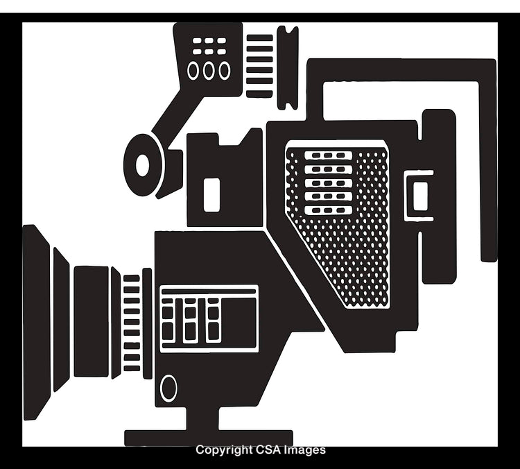 Black and White Line Art Illustration of a Professional Video Camera