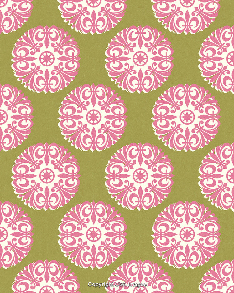 Red Fleur De Lis Pattern on Green Background