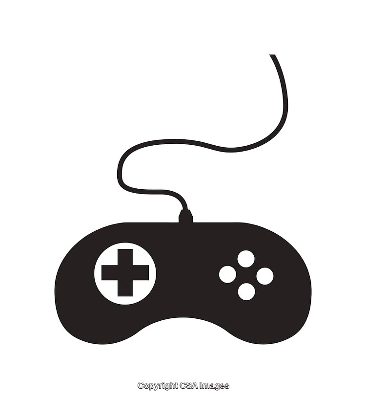 Black and White Line Art of a Retro Gaming Controller