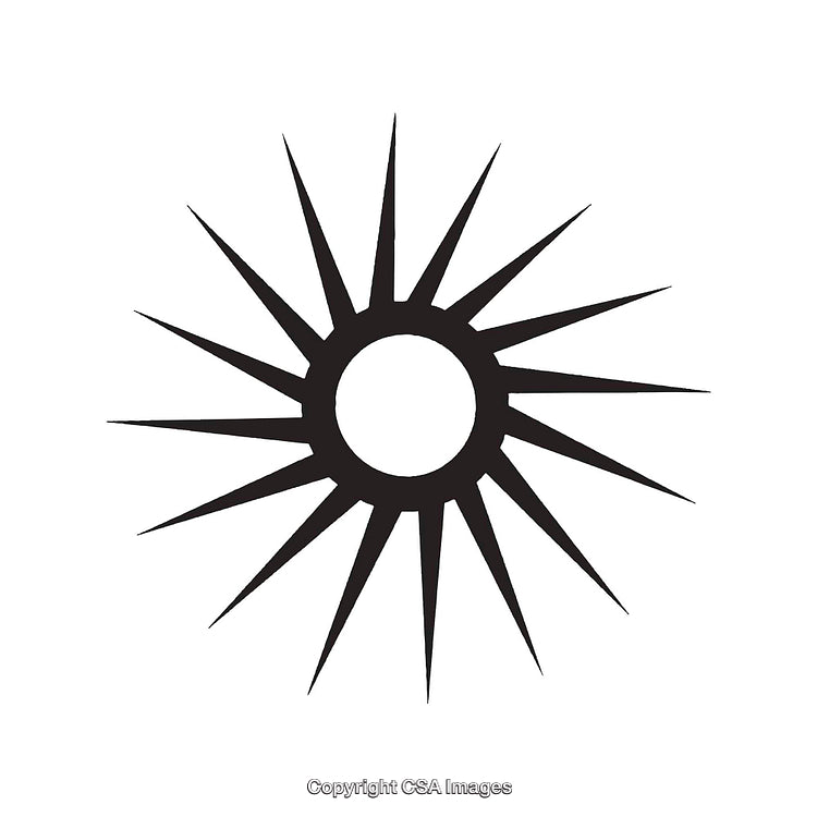 Black and White Radiant Sun Symbol Illustration on White Background