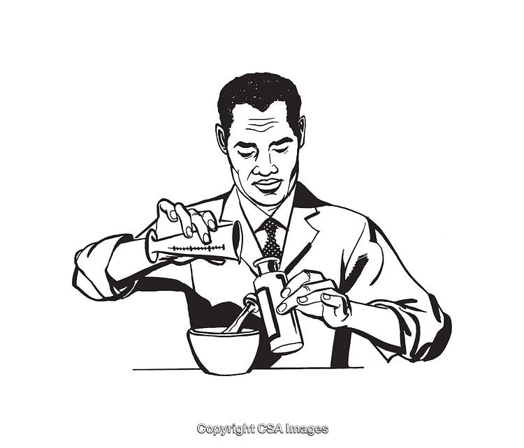 Scientist Conducting Laboratory Experiment with Precision in Black and White Illustration