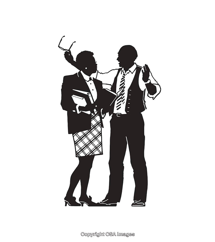 Silhouettes of Two Colleagues Engaged in a Professional Discussion