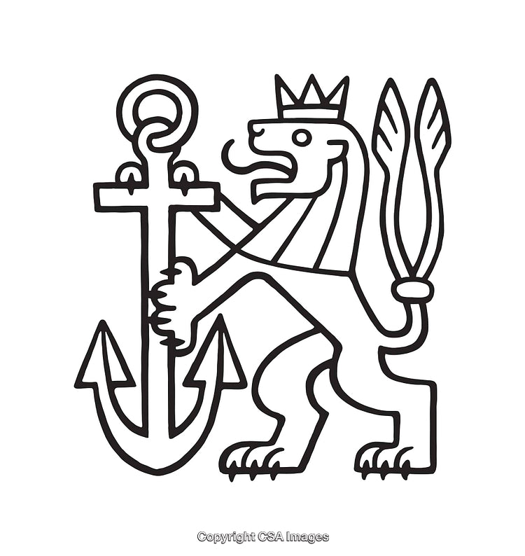 Black and White Line Art of Lion with Anchor Symbol