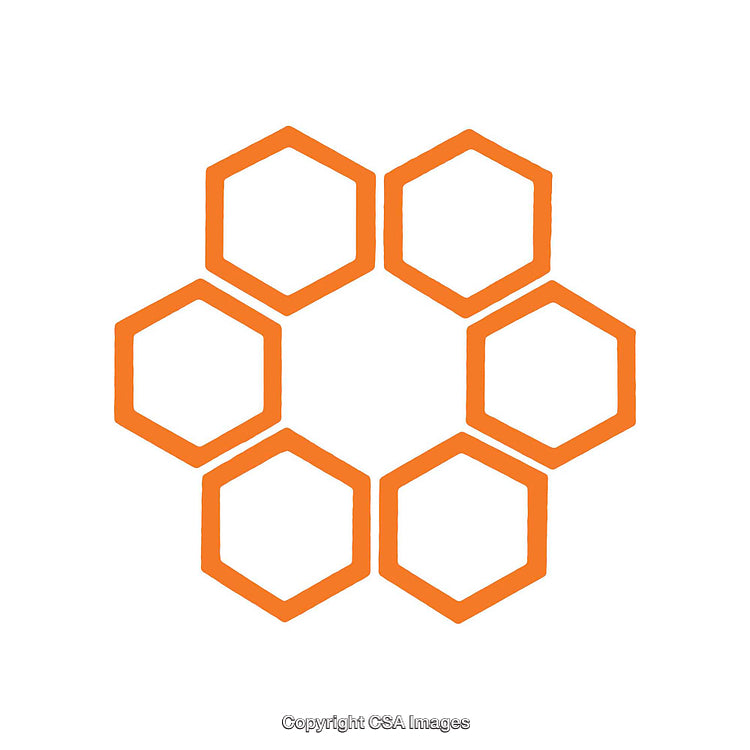 Orange Hexagon Pattern Forming a Geometric Circular Shape on White Background