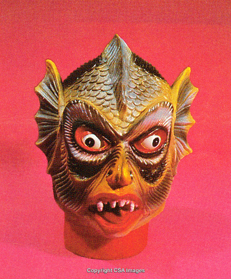 Colorful Retro Monster Mask on Vibrant Pink Background