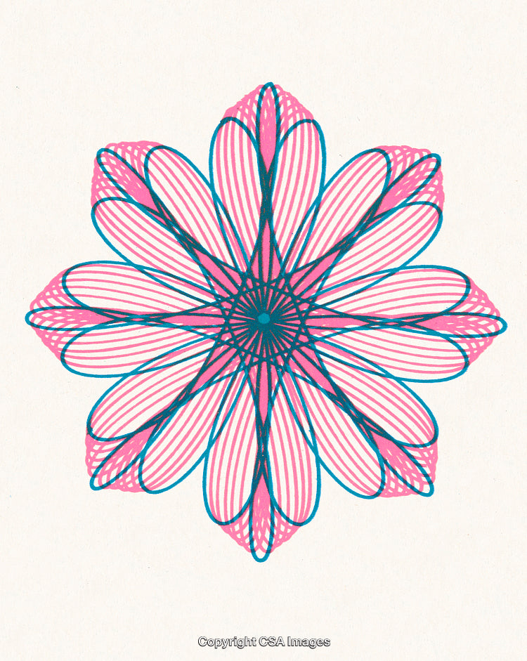 Abstract Floral Mandala With Vibrant Pink and Blue Geometric Patterns