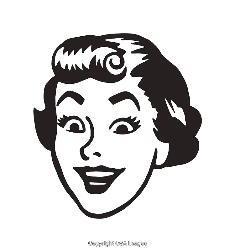 Retro Black and White Line Art Showing a Happy Woman's Face