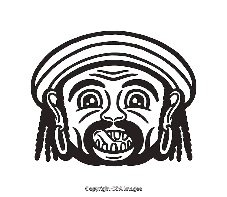 Black And White Line Art of a Stylized Tribal Face Illustration