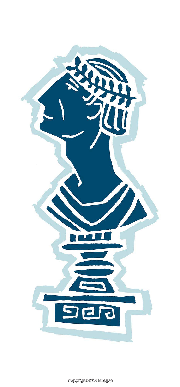 Stylized Illustration of a Sculptural Bust in Blue Tones