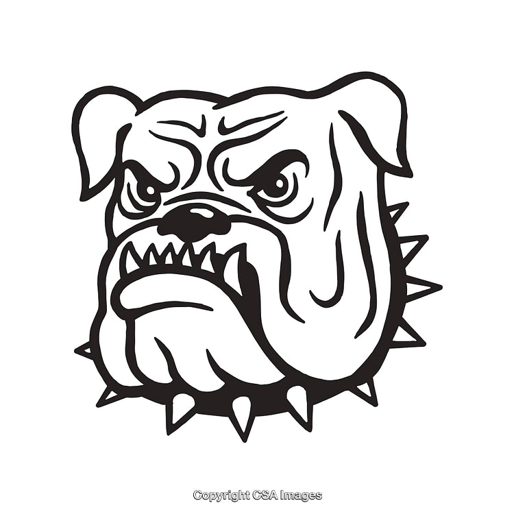Black and White Line Art Illustration of Bulldog with Fierce Expression