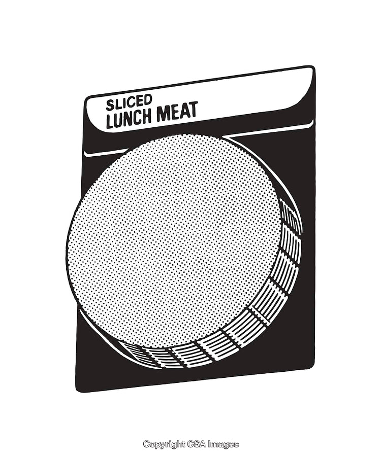 Black and White Line Art of Sliced Lunch Meat Packaging