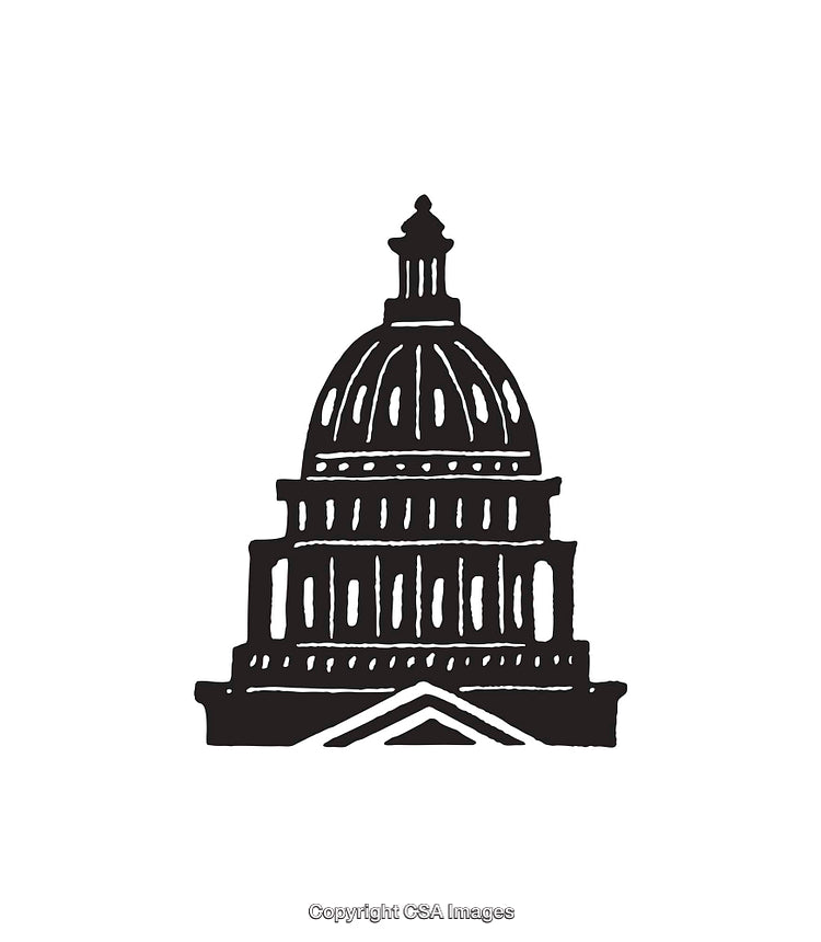 Illustration of Iconic Capitol Building Dome in Black and White Line Art