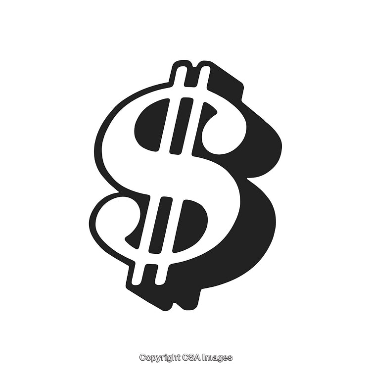 Black and White Dollar Sign Icon for Financial and Business Applications