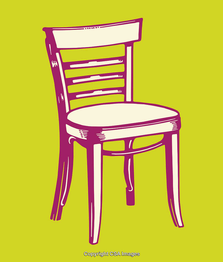 Colorful Retro Wooden Chair Illustration on Lime Green Background