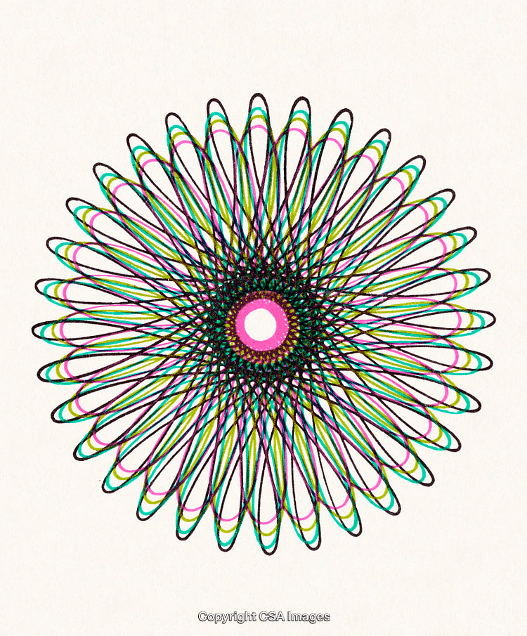 Colorful Symmetrical Geometric Pattern with Radiating Lines and Circular Design