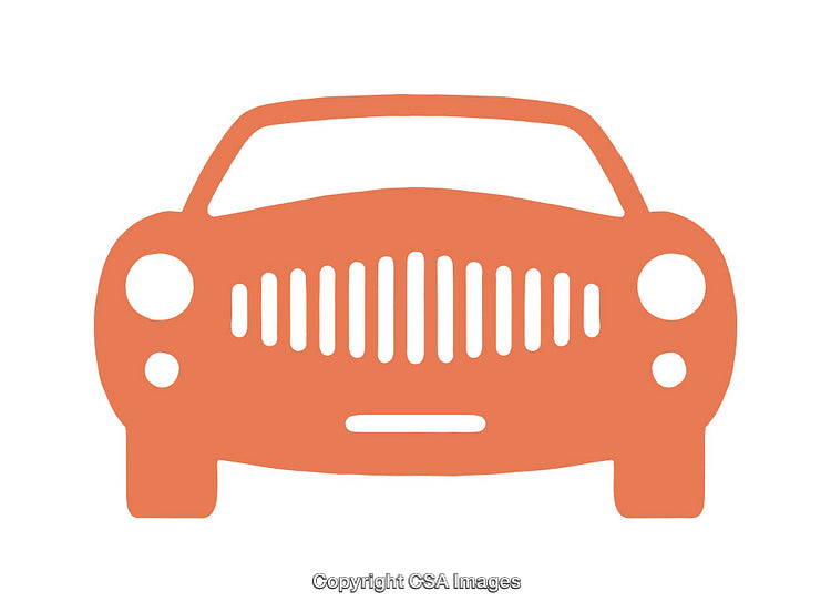 Orange Classic Car Icon with Front View Design on White Background